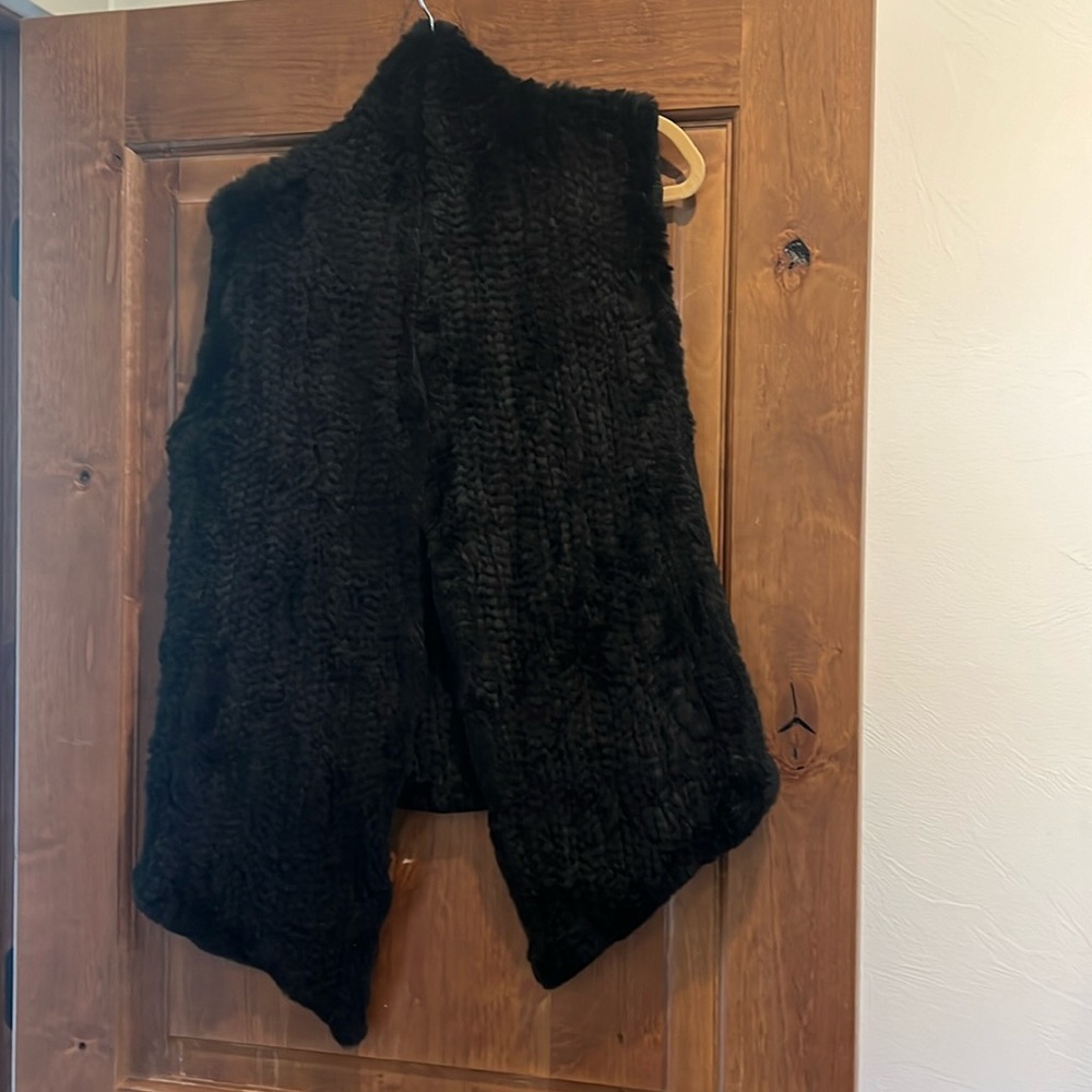 JUNE Black real rabbit fur vest, long